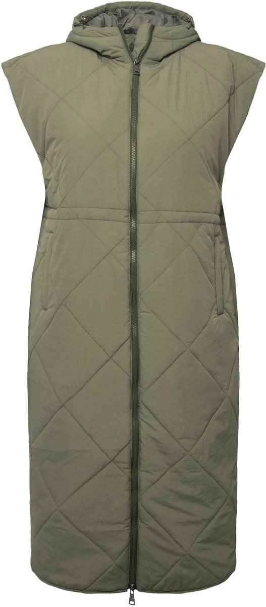 Ulla Popken - Dames - Lang doorgestikte bodywarmer capuchon 2-weg zipper - Rietgroen - Maat 50+
