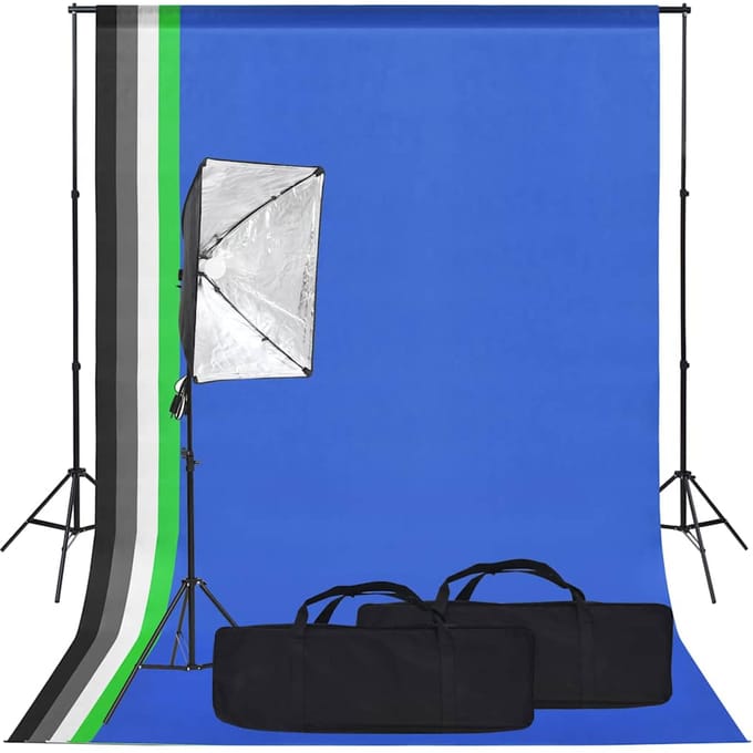 vidaXL - Fotostudioset - met - softboxlamp - en - achtergrond