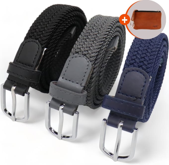 Elastische riem - riem dames - elastische riem - Stretch Riem – dames riem - 3 pak - zwart , grijs en blauw