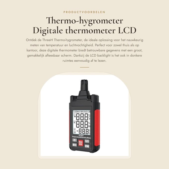 Dailygoods - Thermo-hygrometer - Digitale thermometer - LCD backlight - Groot scherm - Vochtigheid en temperatuur - Geschikt voor binnen en buiten - C...