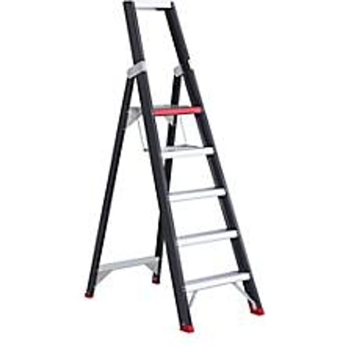 Trapladder Professional Topline, eenzijdig, aluminium, 5 treden, zwart