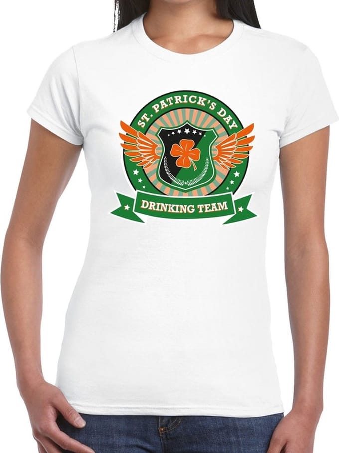 St. Patricks day drinking team t-shirt - wit - voor dames - Sint Patrick's day kleding S