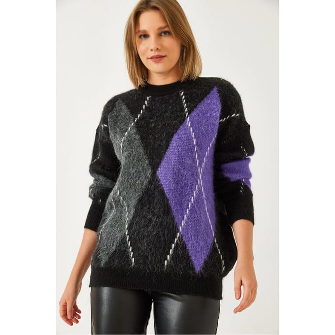 Oversized Sweater met Diamantprint