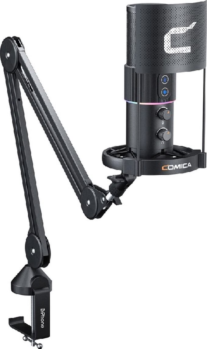 DrPhone ChromaWave 16 – 16mm RGB Cardioid Condensator Microfoon Kit – Studio Microfoon met Verstelbare Arm – Streaming & Podcast Microfoon – Zwart