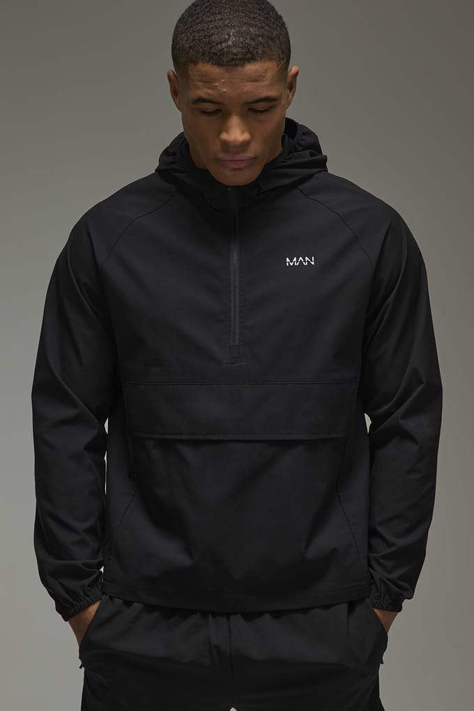 Man Active 1/4 Zip Windbreaker Jacket | Black | Size Medium