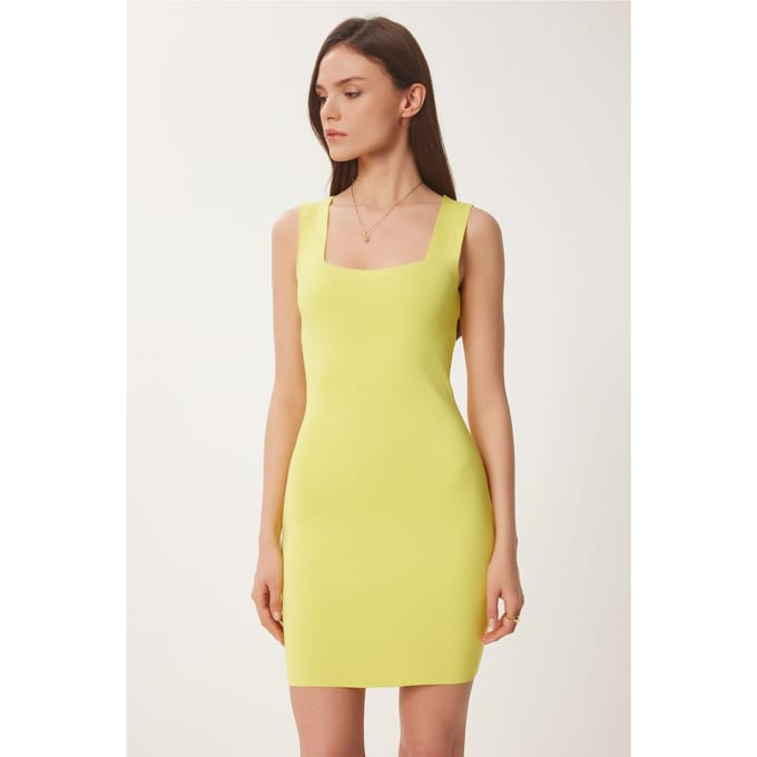 Geribbelde Bodycon Mini-Jurk met Vierkante Kraag