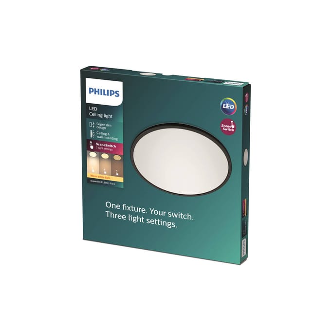 Philips Superslim CL550 Ceiling lamp Ø300 mm LED 18W 2700K SceneSwitch IP44, Black