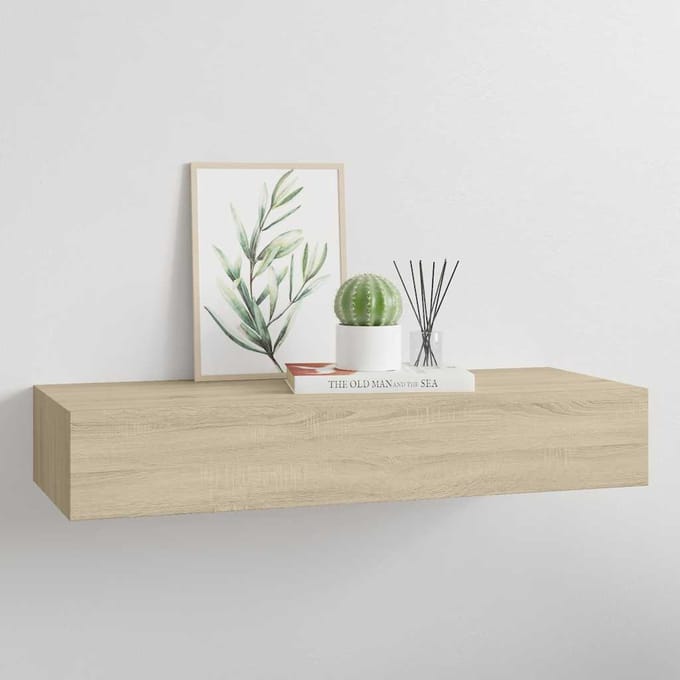 vidaXL - viaXL - Wandschap - met - lade - 60x23,5x10 - cm - MDF - eikenkleurig