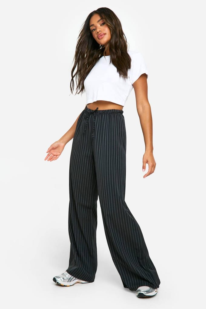 boohoo Dames Stripe Wijde Broek | Zwart | Maat: 40