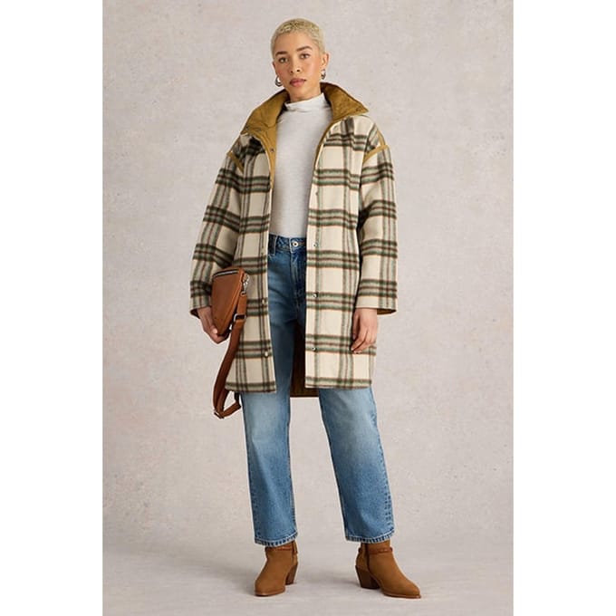 White Stuff Marlowe Reversible Check Coat Ivory Multi Taglia: 8 | Cappotti monopetto Outlet | Donna | Bianco