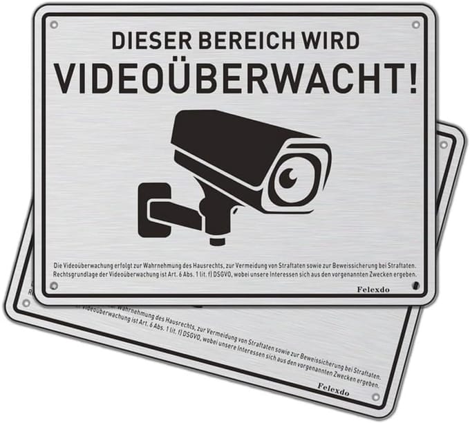 Videobewaking bord voor privépercelen - Aluminimum 20 x 15 cm - Zelfklevend