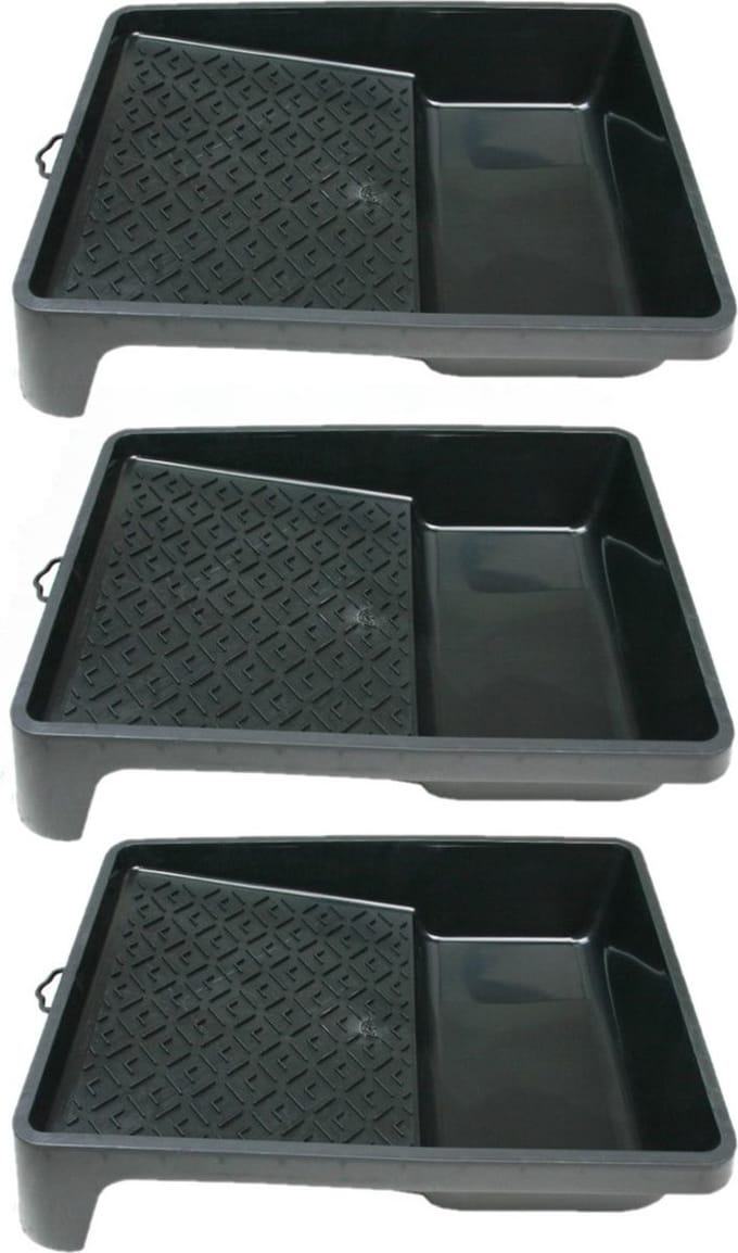 Verfbak - 3x - zwart - kunststof - 24 x 32 cm - voor verfrollers tot 18 cm
