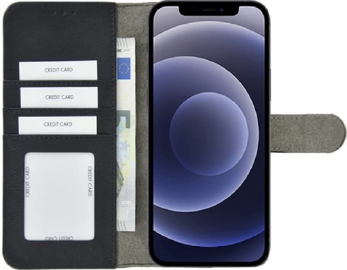 Wallet Book Case puleder Hoesje Geschikt voor Apple iPhone X - Zwart Effen