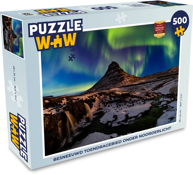 Puzzel Besneeuwd toendragebied onder noorderlicht - Legpuzzel - Puzzel 500 stukjes