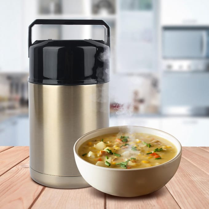 Boîte à déjeuner thermos sous vide en acier inoxydable 1000 ml Mug mijoteur Conteneur à soupe isotherme black