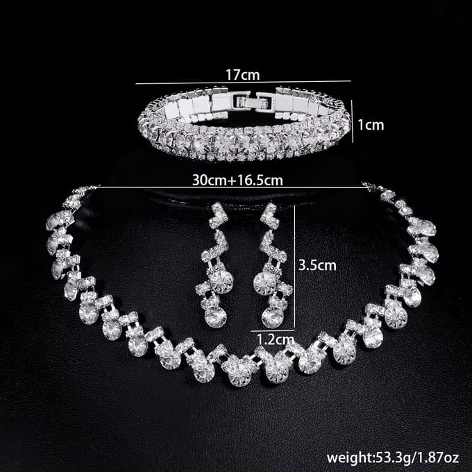 Bruidsaccessoires Drie Delen Bruiloft Mode Volle Diamant Zirkonia Waterdruppel Ketting Oorbellen Bruiloft Accessoires wit