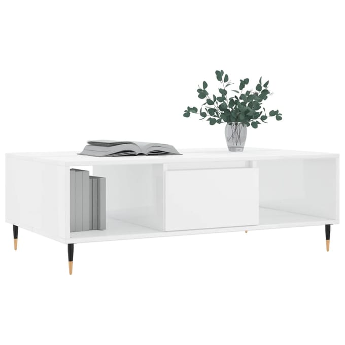 vidaXL - Salontafel - 104x60x35 - cm - bewerkt - hout - hoogglans - wit