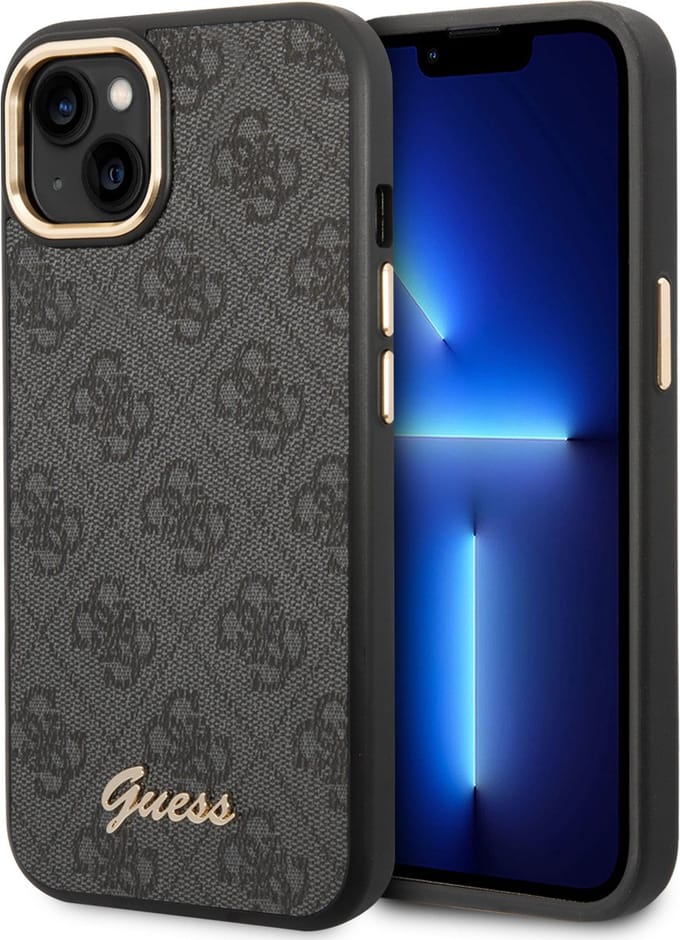 GUESS Telefoonhoesje geschikt voor Apple iPhone 14 Plus - Polycarbonaat & PU - Grijs - Bescherming van Telefoon