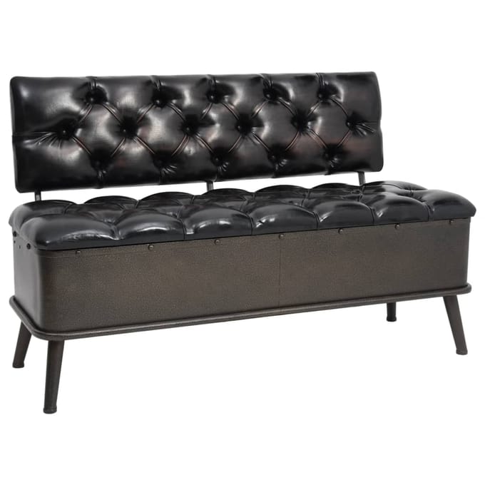 vidaXL - Opbergbank - met - rugleuning - 110 - cm - kunstleer - zwart