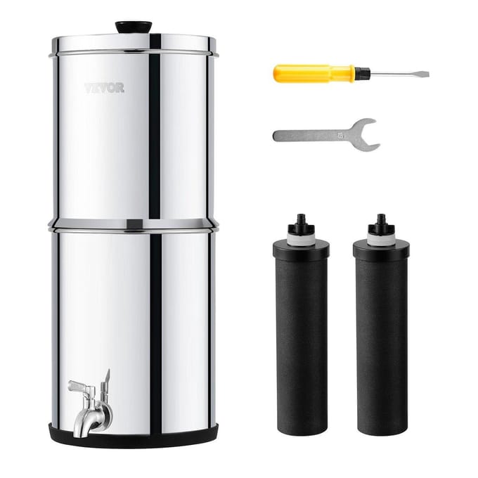 Système de filtration d'eau par gravité, Système de comptoir 1,5 G en acier inoxydable 304, Système de filtration d'eau, Réduit le plomb et jusqu'à 99 % de chlore, avec 2
