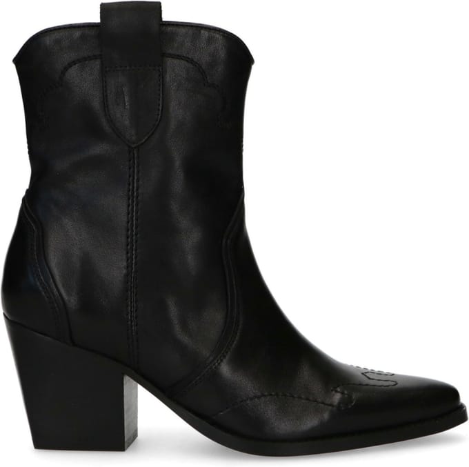 Manfield - Dames - Zwarte leren cowboylaarzen - Maat 38