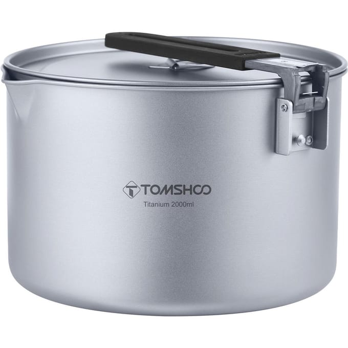 TOMSHOO Draagbare 2L Camping Soeppan met Deksel Opvouwbare Handgreep Buiten Titanium Kookpan 2L zilver