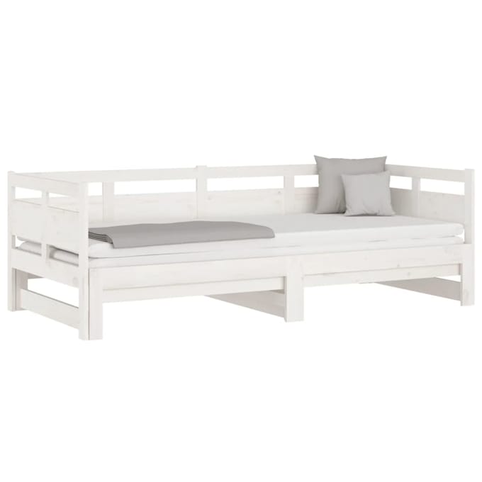 vidaXL - Slaapbank - uitschuifbaar - massief - grenenhout - wit - 2x(90x200) - cm