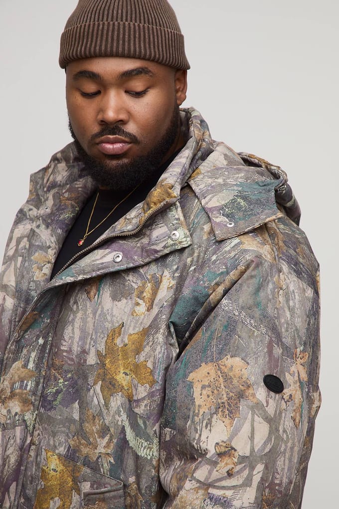 Plus oversized Forest Camo pufferjas met capuchon en trechterhals | Size 2XL