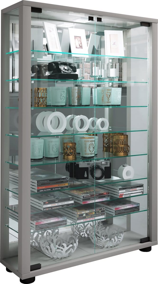Houten glazen vitrinekast Verzamelglas vitrinekast Staande vitrinekast Lumo Mini-spiegel