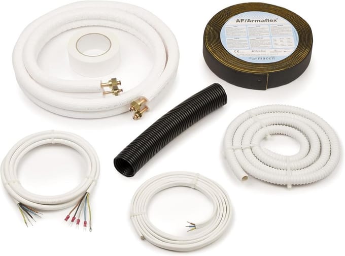 Koudemiddelleiding set 1/4" + 3/8" inch geïsoleerd voor airconditioning 25m montagekit