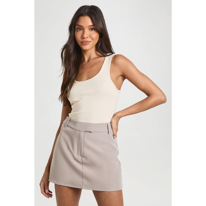 boohoo Dames Gemêleerde Getailleerde Mini Skort | Taupe | Maat: 36