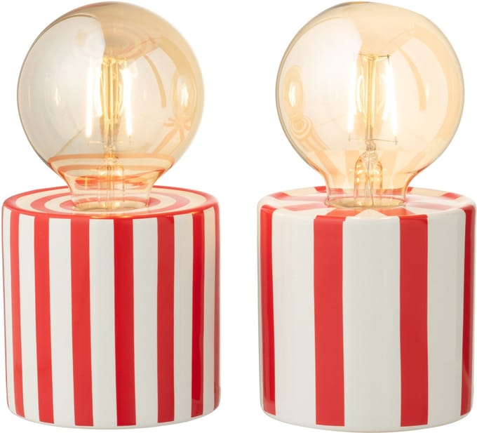 J-Line tafellamp Gestreept Dolomiet - cement - rood/wit - 2 stuks