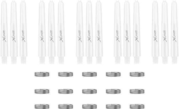 XQMax Dart Shafts - 5 Sets (15 stuks) - Short - Wit - Plus Veerringetjes - Darts Shafts