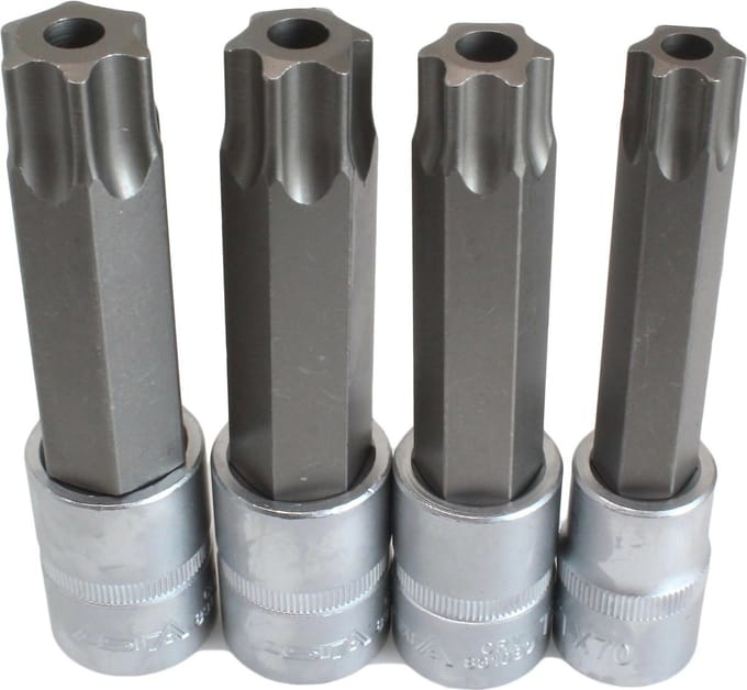 Torxdoppen met gat - 4 delig - 1/2 inch aansluiting - T70 tot T100 - ASTA