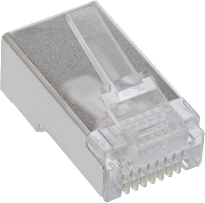 InLine® Modulaire stekker 8P8C RJ45 krimpen op ronde kabel, afgeschermd,100Stuks