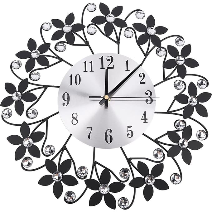Moderne Metalen Wandklok Kristal Huis Kantoor Decor Stille Metalen Wandklok white