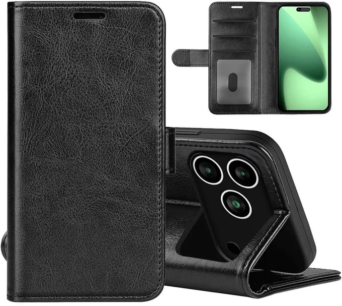 MobyDefend Hoesje - Geschikt voor iPhone 17 Pro Max - Wallet Book Case (Sluiting Achterkant) - Zwart