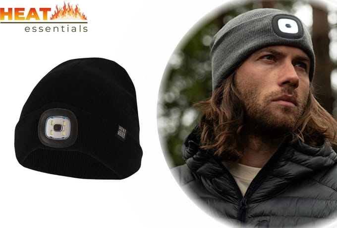 Heat Essentials - LED Muts Heren- One Size Unisex – Zwart - Fleece Muts Dames – Beanie – Thermo Muts