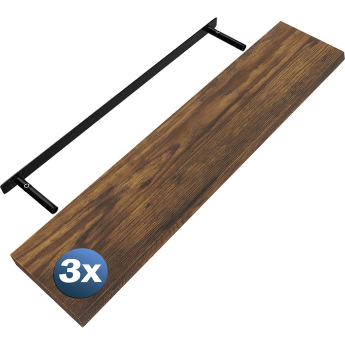 Wandplank Zwevend 3 Stuks Donkere Eik MDF 110x23x3,8cm