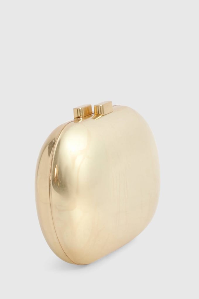 boohoo Dames Geborstene Gouden Metaal Ovale Clutch Tas