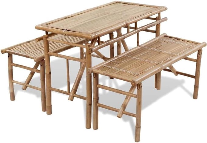 Bamboe Tuinset - Picknicktafel met banken - Buiten Zitten - Inklapbaar Ontwerp - 100 cm - Bruin