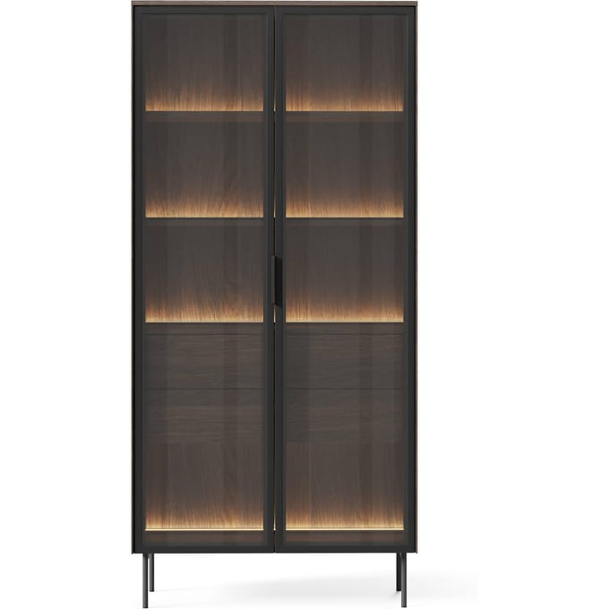 Selsey Lumi – Vitrinekast met 2 lades en LED-verlichting - eik Dunin - 91 cm