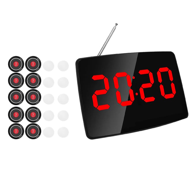 Draadloos Oproepsysteem Zorgverlener Pager met 10 Verpleegkundige Alarm Oproepknoppen 1 Display Ontvanger voor EU Plug black