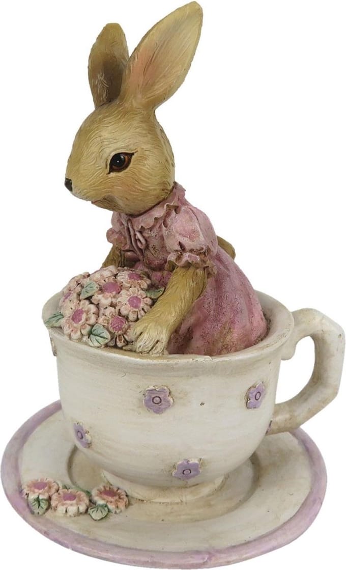 Clayre & Eef Beeld Konijn 8x8x11 cm Bruin Beige Kunststof