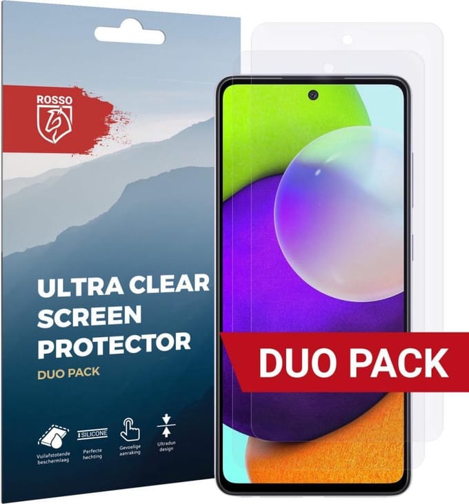 Rosso Ultra Clear | Case Friendly | Plastic Folie | 2-Pack | Eenvoudig te monteren Geschikt voor Samsung Galaxy A52 / A52S