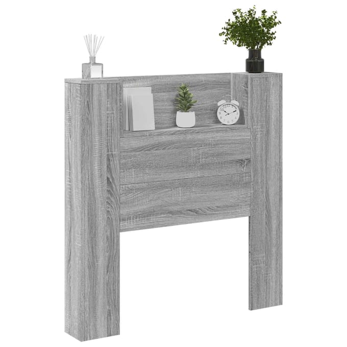 vidaXL - Opslag - hoofdeinde - met - LED - Grijs - Sonoma - Bewerkt - hout