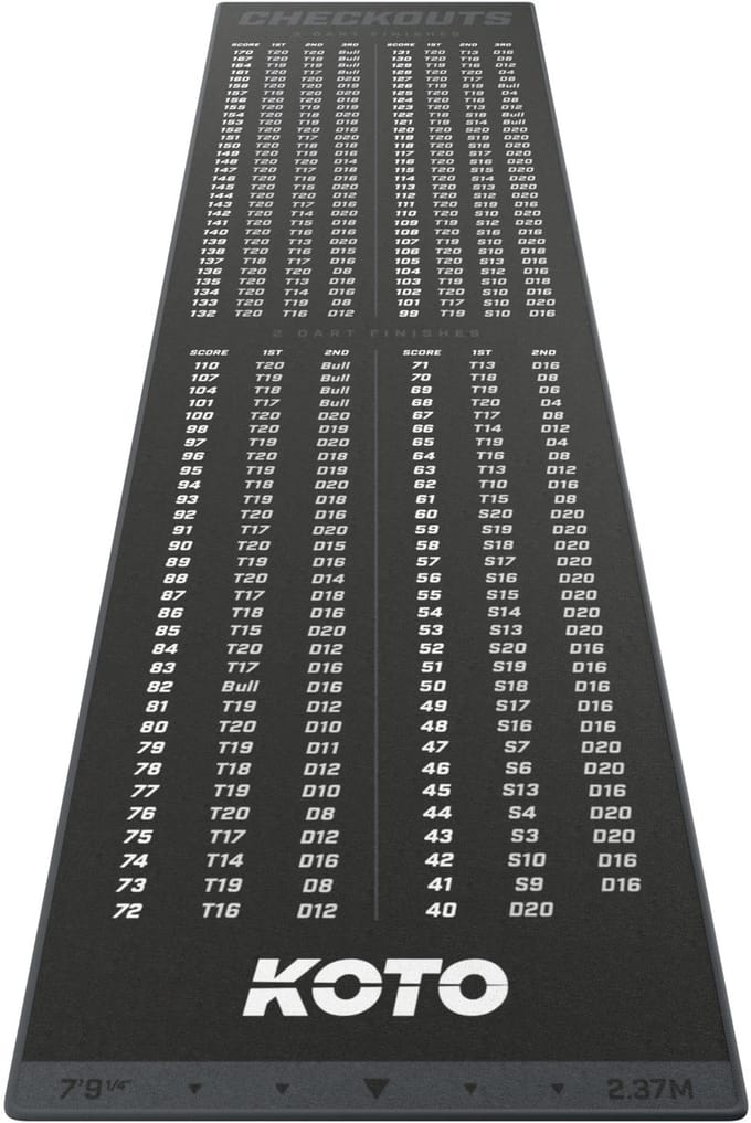 KOTO - Carpet Checkout Dartmat - Grijs 237 x 60 cm - Score Indicator - Antislip