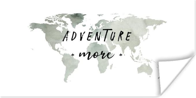 Muurdecoratie - Wereldkaart - Grijs - Quote - 80x40 cm - Poster