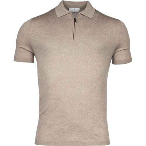 Thomas Maine Pullover Polo Fine Merino Single Knit Half Zip Beige / male