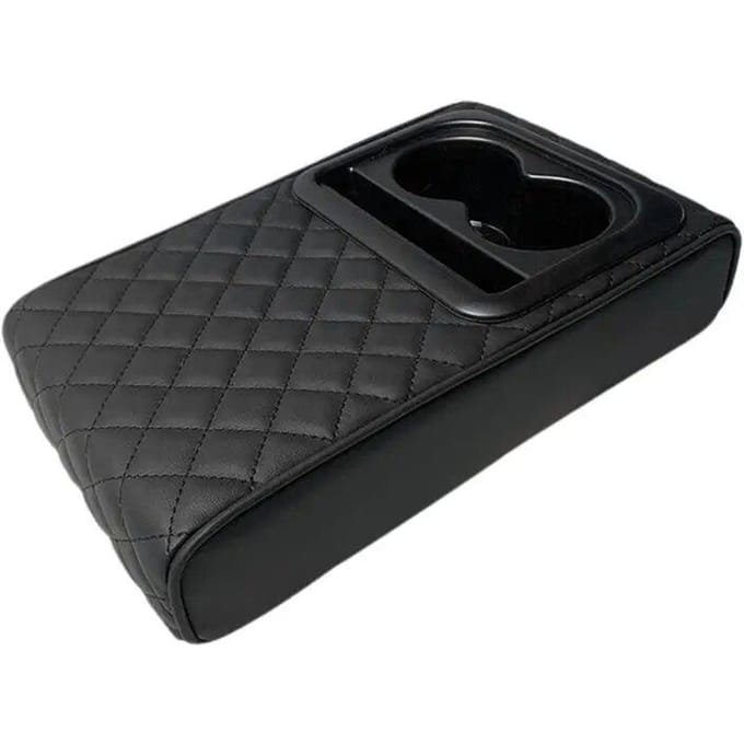Coussin d'accoudoir de voiture avec 2 porte-gobelets, coussin d'accoudoir en cuir PU, housse d'oreiller Portable pour accoudoir de voiture, coussin de hauteur type A black